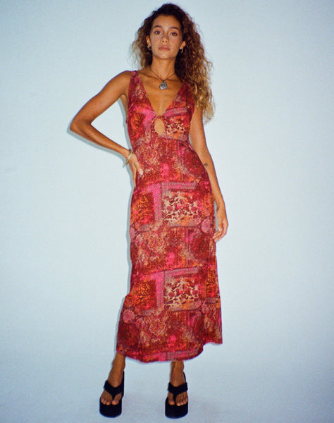 image of Fiaso Midi Dress in Abstract Paisley Red