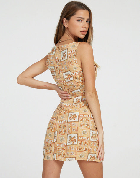 image of Fiata Mini Dress in Picnic Print Brown