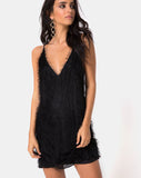 Finn Slip Dress in Fringe Black