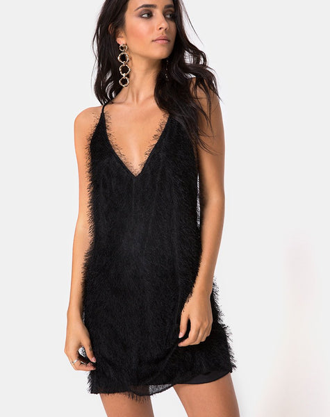 Finn Slip Dress in Fringe Black