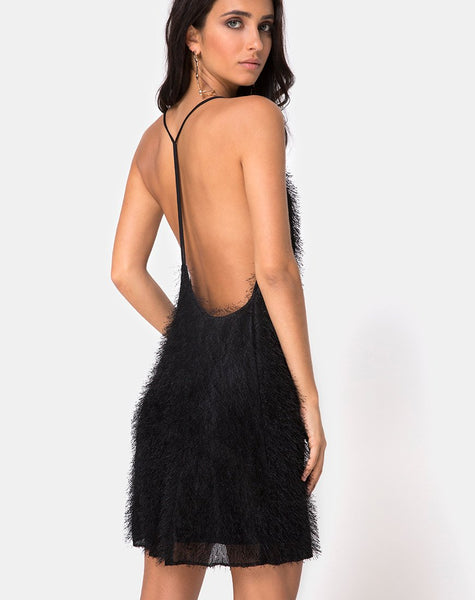 Finn Slip Dress in Fringe Black