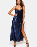 Fitilia Maxi Dress in Midnight Mini Sequin with Black Lace