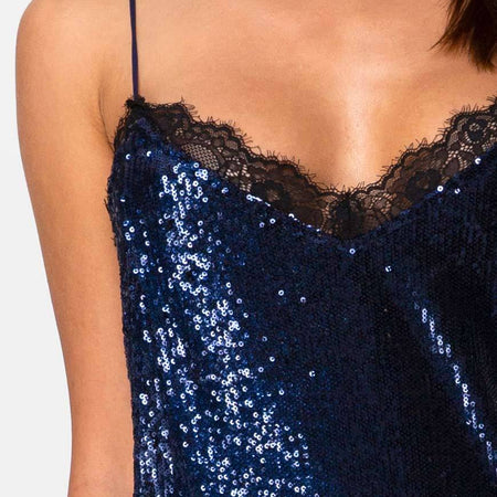 Fitilia Maxi Dress in Midnight Mini Sequin with Black Lace