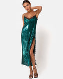 Fitilia Dress in Teal Mini Sequin with Black Lace