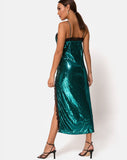 Fitilia Dress in Teal Mini Sequin with Black Lace