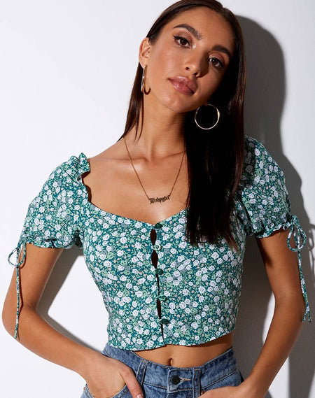 Tiery Crop Top in Rib Neo Mint