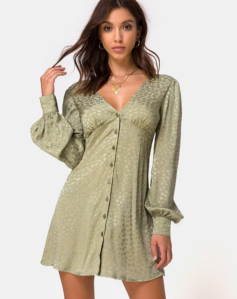 Flara Longsleeve Dress in Satin Ditsy Rose Sage