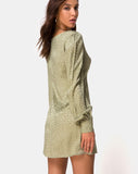 Flara Longsleeve Dress in Satin Ditsy Rose Sage