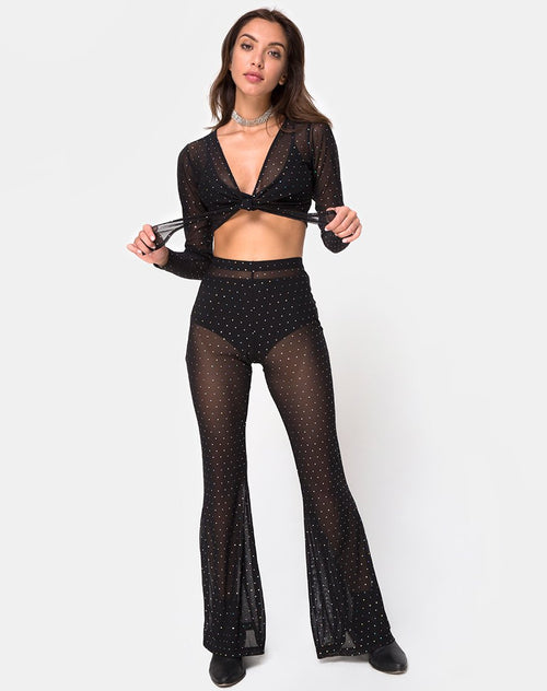 Herlom Flare Trouser in Net Crystal Black  X Princess Polly