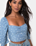 Flory Crop Top in Skater Polka Blue