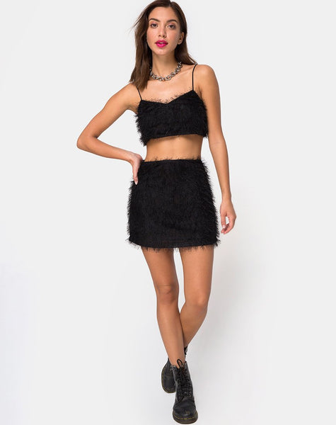 Weaver High Waist Skirt in Fringe Black