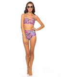 Motel Flux Longline Bikini Top In Fluro Flower