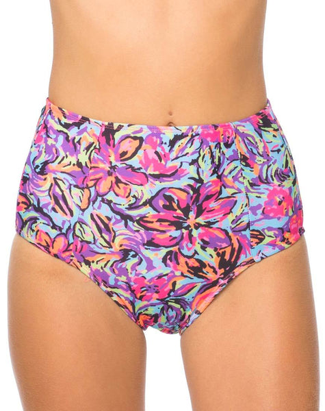 Motel Flux Longline Bikini Bottom In Fluro Flower