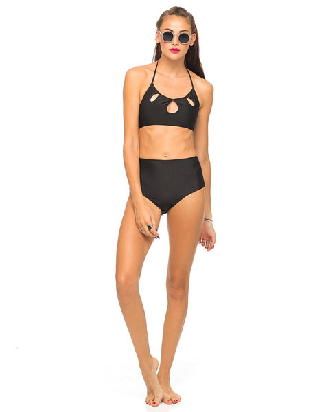 Motel Flux Longline Bikini Top  In Black