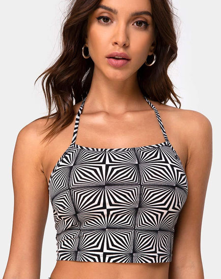 Bliss Crop Top in Mesh Black Butterfly