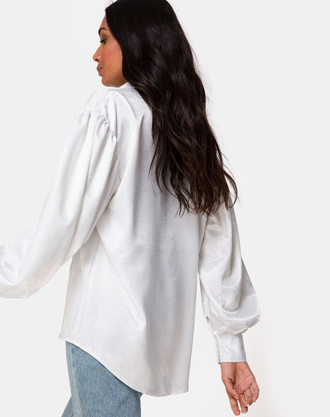 Frantic Longsleeve Blouse in Satin Ivory