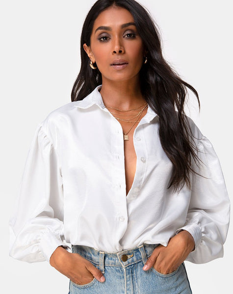 Frantic Longsleeve Blouse in Satin Ivory