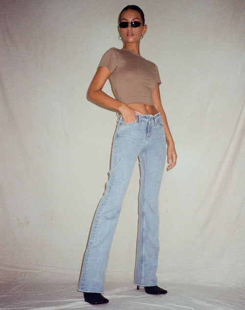 image of Frayed Low Rise Jeans in Light Wash Blue