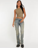 image of Frayed Low Rise Jeans in Light Wash Sandy Tint