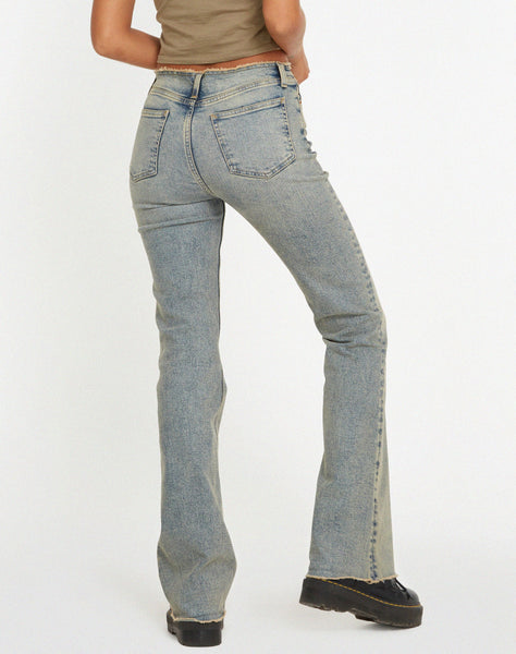 image of Frayed Low Rise Jeans in Light Wash Sandy Tint