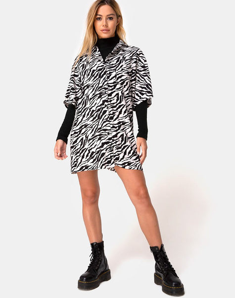 Fresia Mini Dress in 90's Zebra Black and White