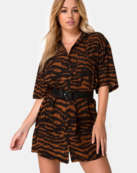 Fresia Mini Dress in Animal Drip Brown