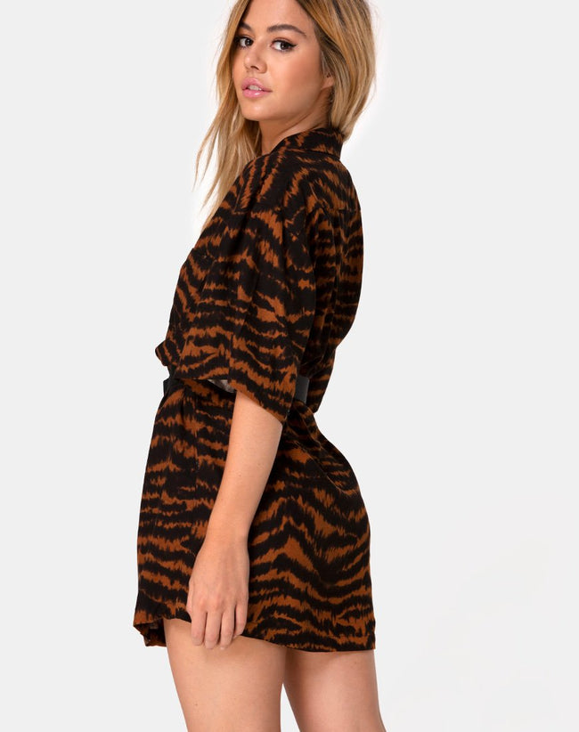 Fresia Mini Dress in Animal Drip Brown