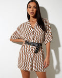 Image of Fresia Shirt Dress in Diagonal Checker Tan and Ivory