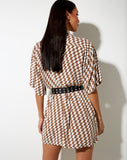 Image of Fresia Shirt Dress in Diagonal Checker Tan and Ivory