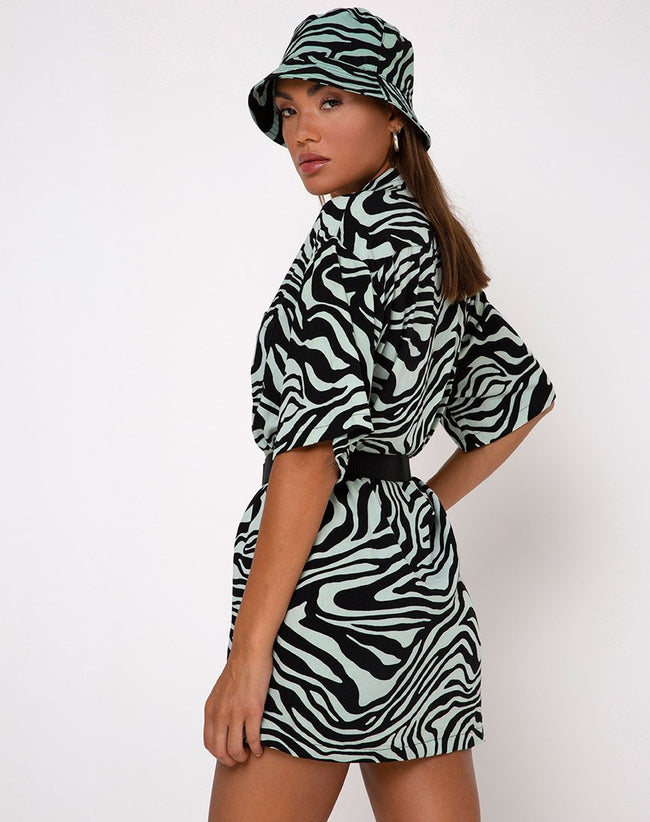 Fresia Shirt Dress in Wavey Zebra Mint