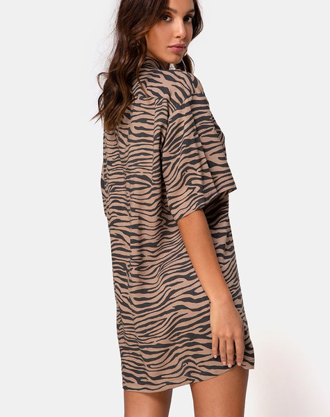 Fresia Mini Dress in Taupe Zebra