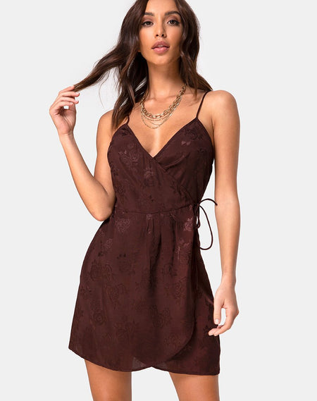 Kamalia Slip Dress in Satin Brown