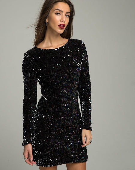 Gabby Plunge Back Dress in Pinhead Black Velvet