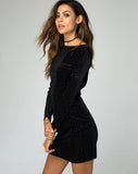 Gabby Plunge Back Dress in Pinhead Black Velvet