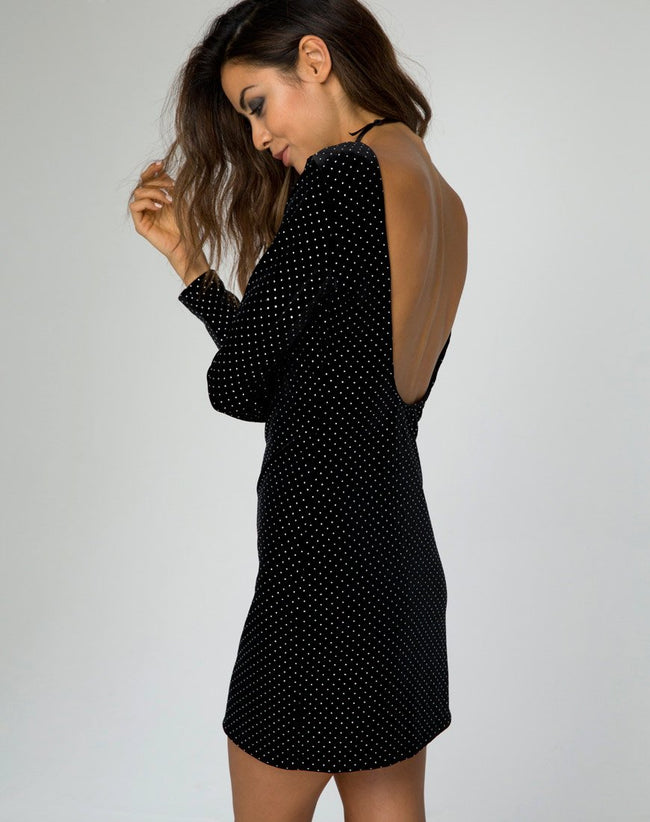 Gabby Plunge Back Dress in Pinhead Black Velvet