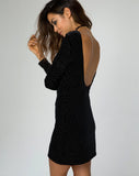 Gabby Plunge Back Dress in Pinhead Black Velvet