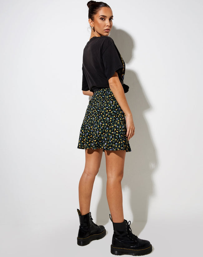 Image of Gaelle Skater Skirt in Flowing Flower Black