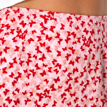 Gaelle Mini Skirt in Ditsy Butterfly Peach and Red