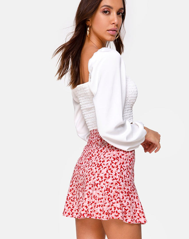 Gaelle Mini Skirt in Ditsy Butterfly Peach and Red