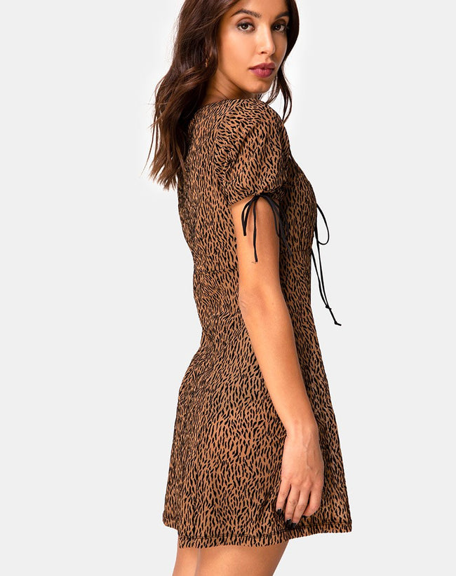 Guenette Dress in Animal Flock Tan Net