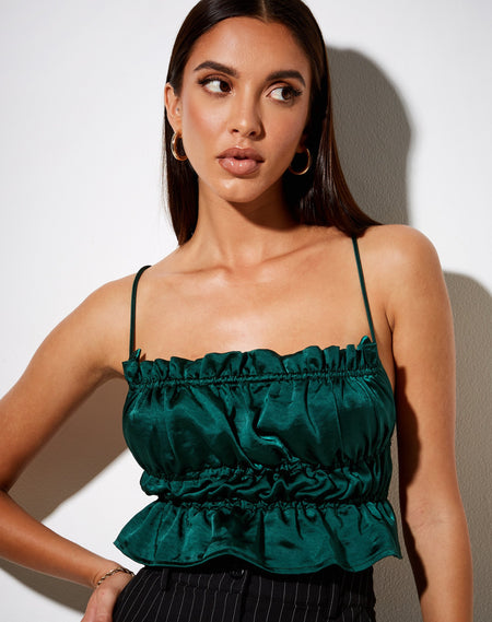 Sanja Bandeau Top in Satin Forest Green