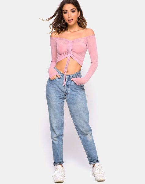 Ganida Crop Top in Sheer Knit Blush