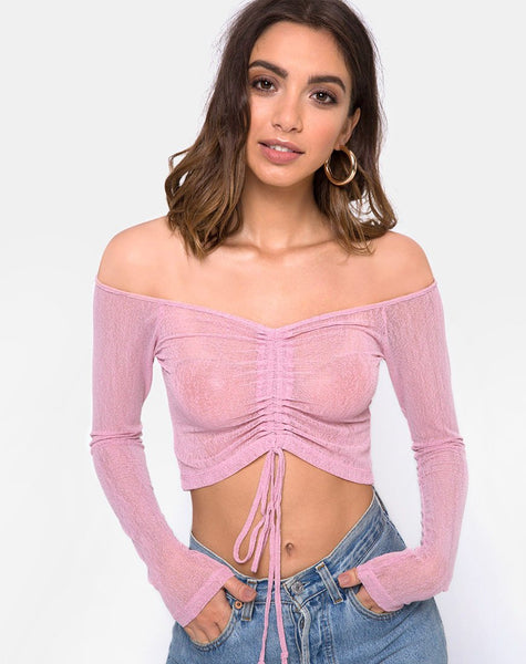 Ganida Crop Top in Sheer Knit Blush