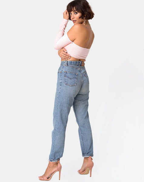 Ganis Long Sleeve Crop Top in Fluffy Knit Candy