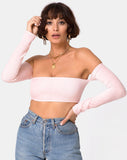 Ganis Long Sleeve Crop Top in Fluffy Knit Candy