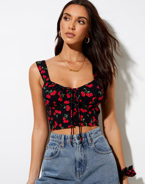 Image of Glarina Vest Top in Cherries Black