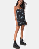 Gashi Slip Dress in Mono Flower Black Satin