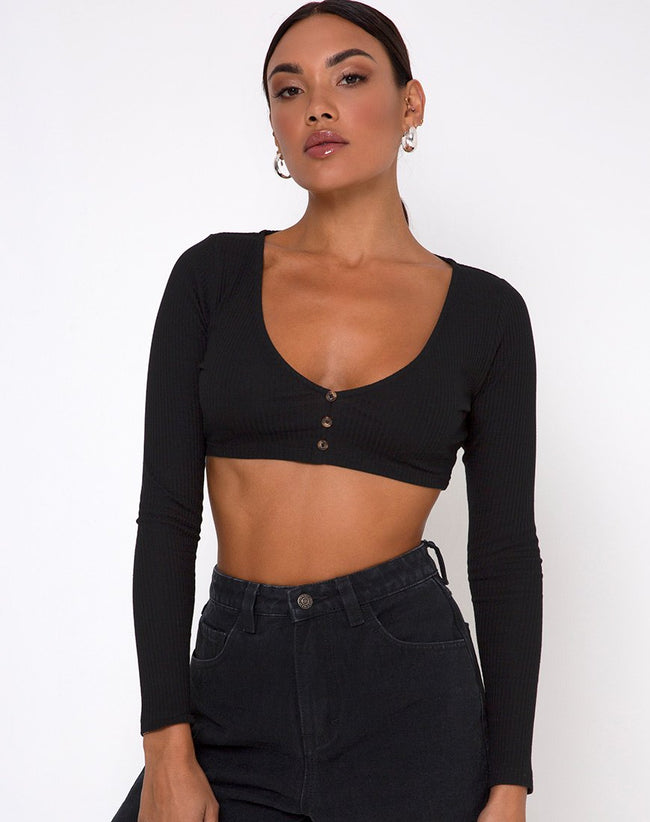 Gato Crop Top in Rib Black