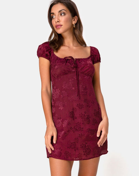 Gaval Mini Dress in Satin Rose Burgundy