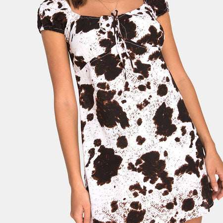 Gaval Mini Dress in Cow Hide Brown and White